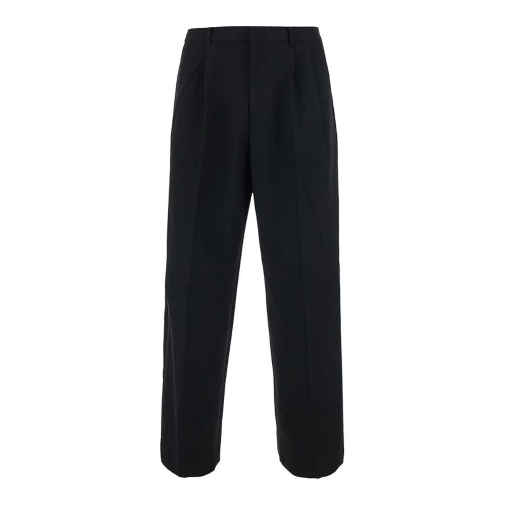 Dunst Men Black Wide Pants With Double Pleats In Tech Fabric For Men